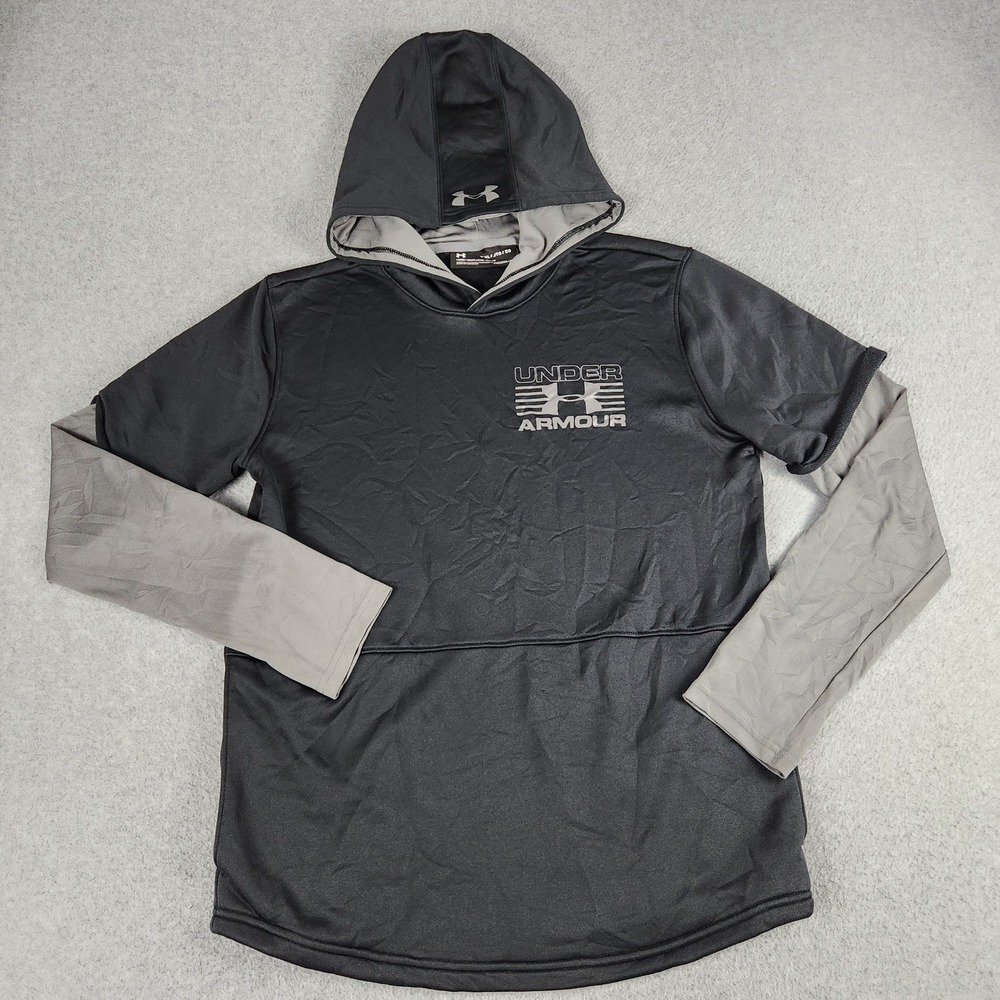 Under Armour Hoodie Youth XL Black Gray ColdGear Loose Fit Long Sleeve Pullover